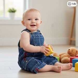 🍭Li’l 66 Route 66 denim overalls baby 12 months